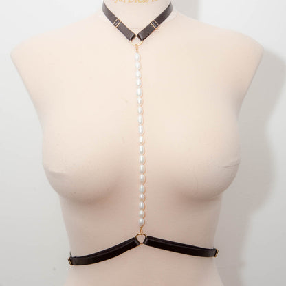 SAMPLE Ivory droplet freshwater pearl and satin elastic harness - one size
