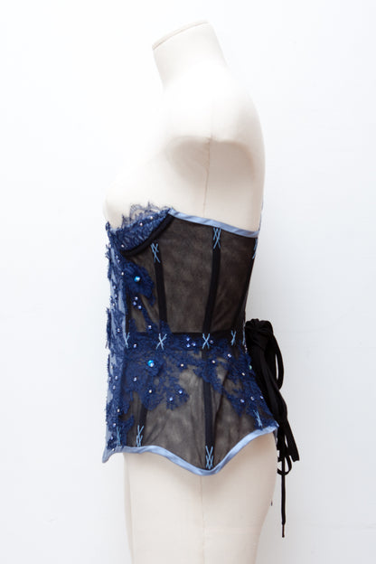 Wedgewood Blue Silk & Bobbinet Tulle Cupped Corset