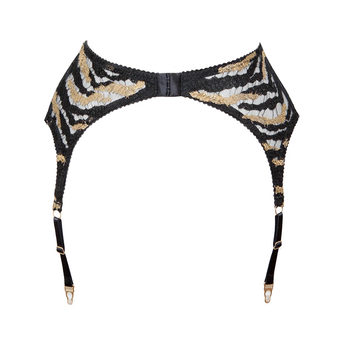 Tara Metallic French Lace Boned 6 Strap Suspender Belt