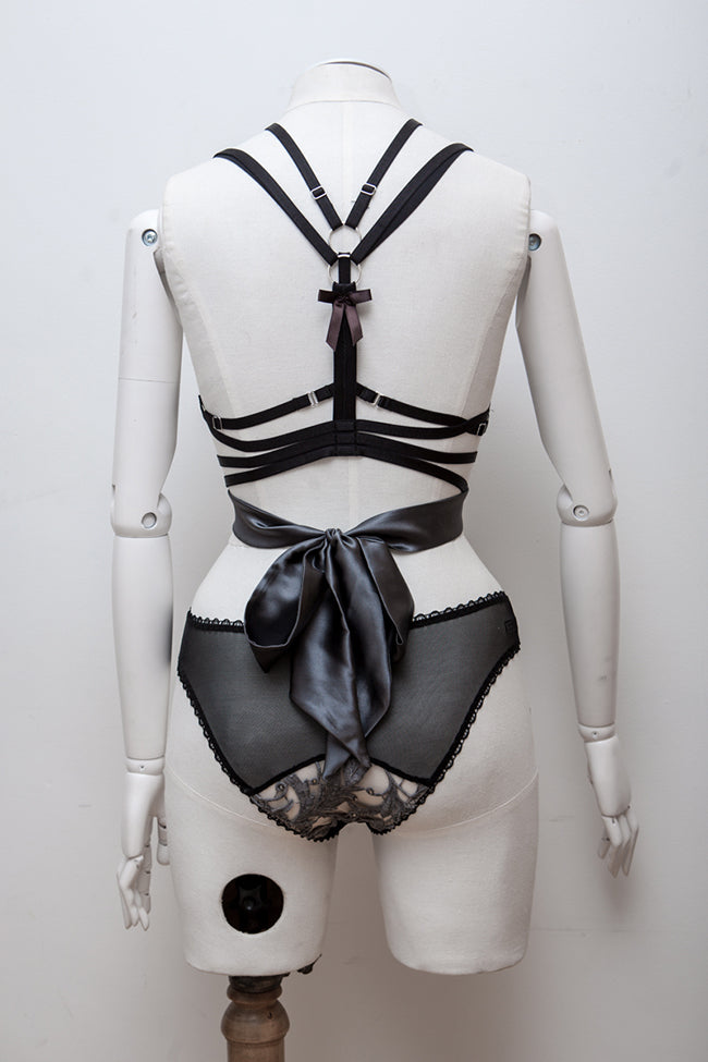 Stoya Bralet Silk Tie Harness Briefs With Wool Lace Appliqu